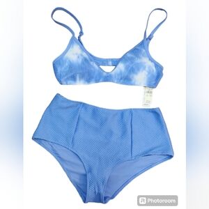 Aerie Blue And White Tie-Dye Bikini 2 Piece Set Large